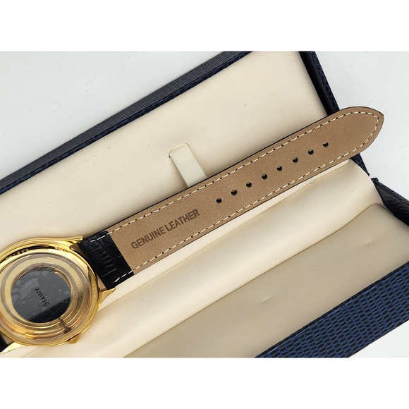 Rare Stauer Mens Gold Tone Crystal Dial Open Watch NOS - New Battery - Picture 9 of 13